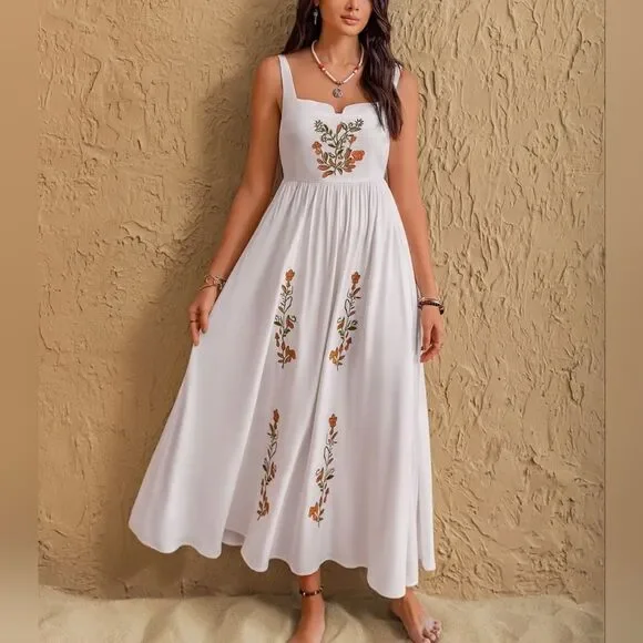 Six Eight Ten White Maxi Dress with Floral Embroidery - Picture 4 of 7
